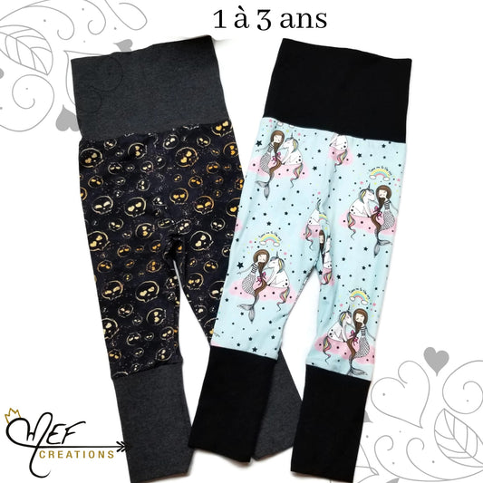 Duo leggings sirènes, crânes girly, LIQUIDATION, 1 à 3 ans