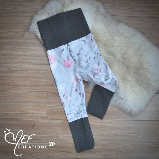 Legging fillette fleuris gris, LIQUIDATION, 3 à 12 mois