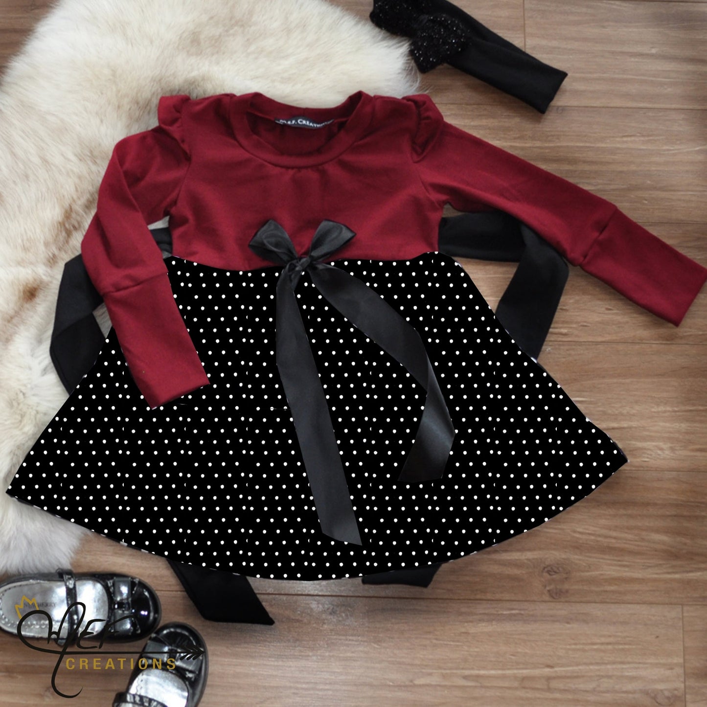 Robe fillette chic, pois et bourgogne