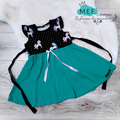 Robe licorne aqua, motif exclusif MEF CREATIONS