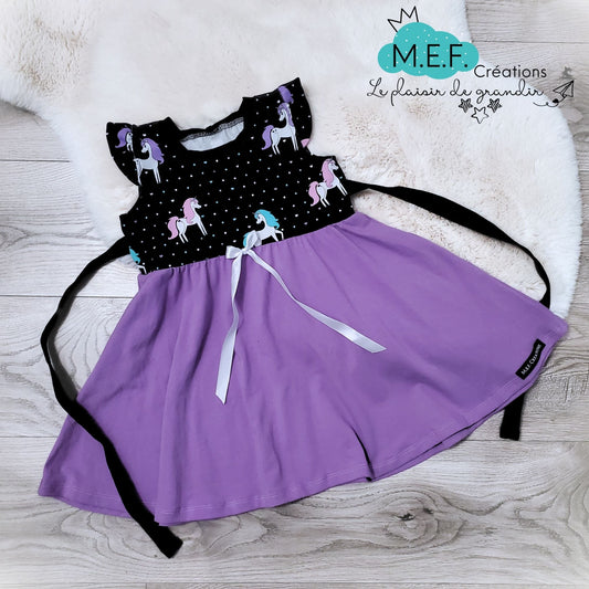 Robe licorne lilas, motif exclusif MEF CREATIONS