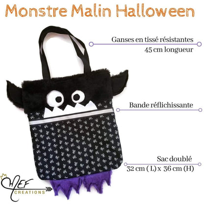 Sac Halloween pour bonbons, monstre malin - toile d'araignée -