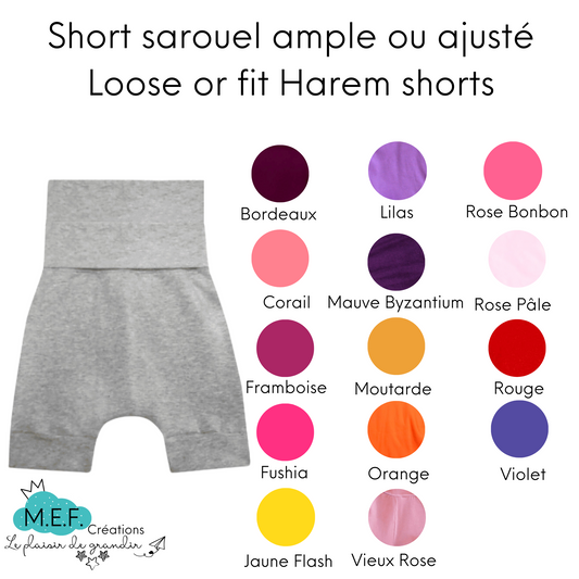 Short garçon, 14 choix coloris chauds