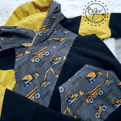 Hoodie CAMIONS CONSTRUCTIONS ou sweater camions construction - MOTIF EXCLUSIF MEF