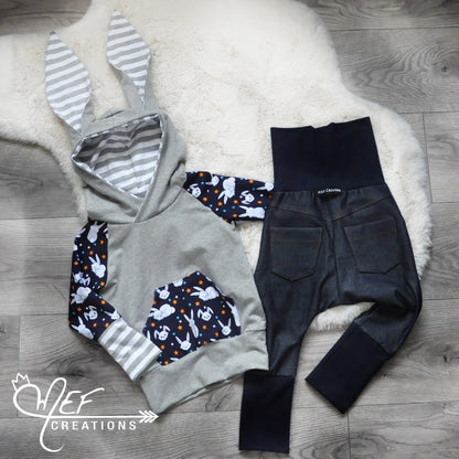 ensemble de printemps garçon avec lapin, pantalon jeans bleu évolutif