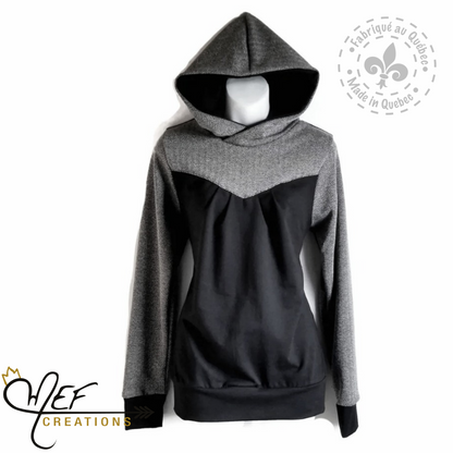 Hoodie femme chevron gris et noir