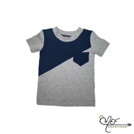 T-shirt garçon asymétrique bicolore, poche MARINE