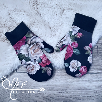 Mitaines adulte XS/S fleuris rosé
