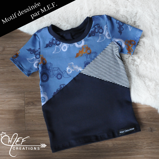T-shirt tracteur dessiné par MEF pour enfant et bébé