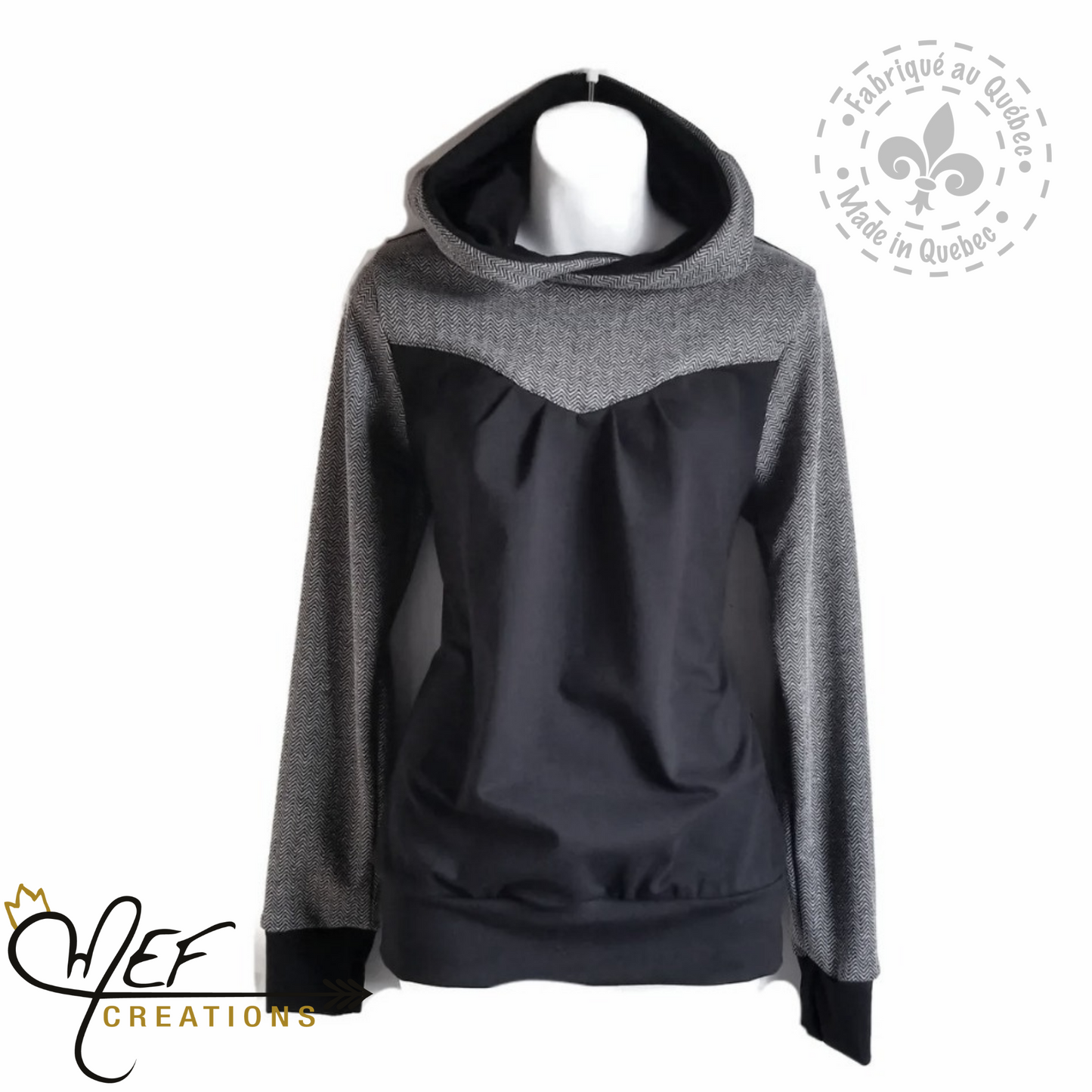 Hoodie femme chevron gris et noir