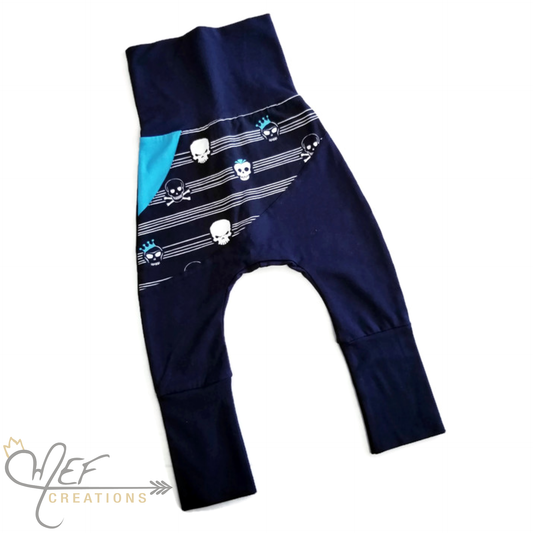 Pantalon rayé têtes de mort variées marine pour bébé et enfant