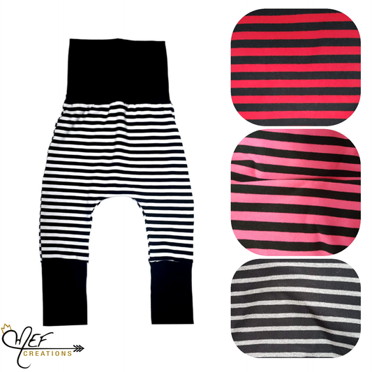 sarouel rayé noir et blanc, sarouel rayé noir et rouge, sarouel rayé noir et rose, sarouel rayé noir et gris pour bébé et enfants