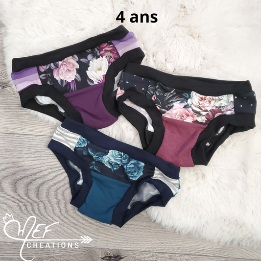 Culottes fille 4 ans, lot de 3, prêt-à-partir : fleuris maive, fleuris plage et fleuris marine