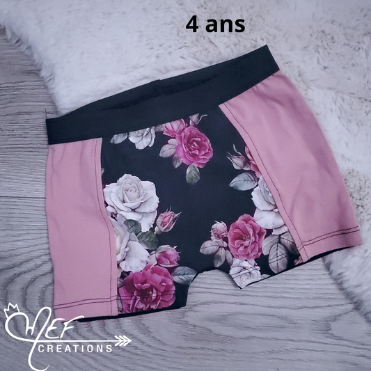 Boxer fille enfant 4 ans, prêt-à-partir, fleuris rosé