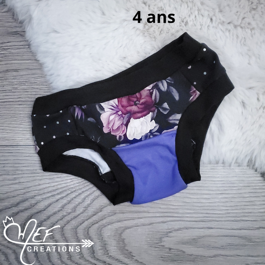 Culotte fille enfant 4 ans, prêt-à-partir, fleuris mauve