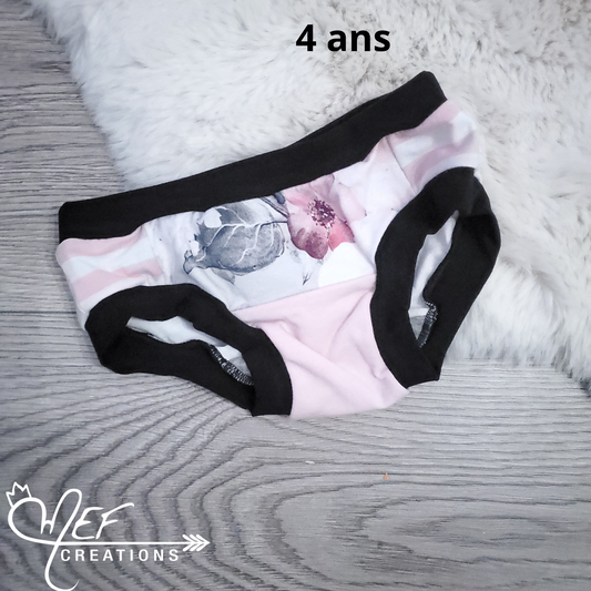 Culotte fille enfant 4 ans, prêt-à-partir, fleuris gris et rayure cote
