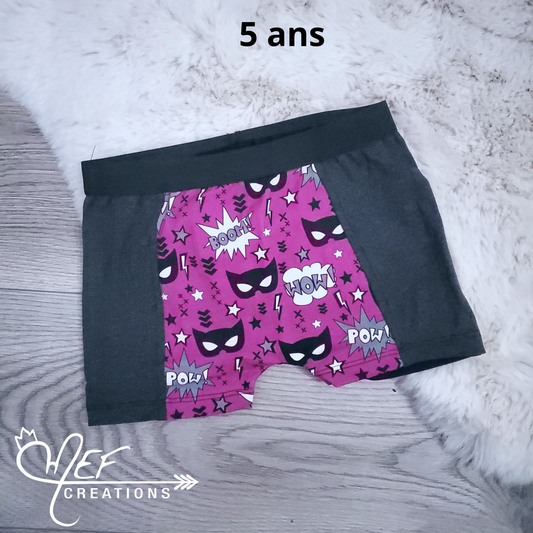 Boxer enfant 5 ans, prêt-à-partir, superhéro et gris anthracite