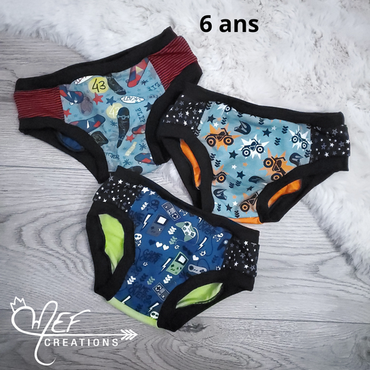 Culottes enfants 6 ans, lot de 3, prêt-à-partir : skate fond vert, 4 riues, jeux vidéo