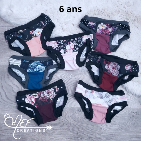 Culottes fille 6 ans, lot de 7, prêt-à-partir ; fleuris plage, mini fleiris, fleuris mauve, fleuris marine, fleuris bourgogne, fleueis plage, fleuris gris