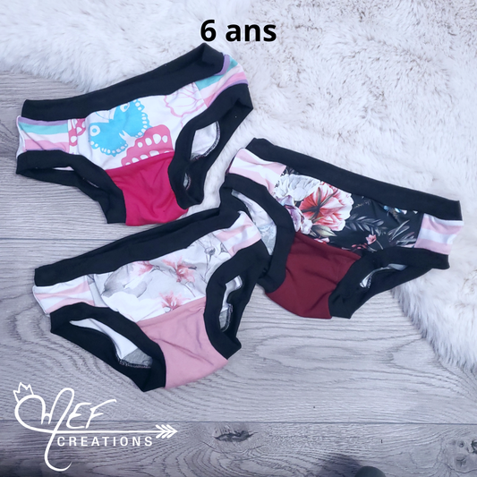 Culottes enfants 6 ans, lot de 3, prêt-à-partir : papillons, fleuris plage et fleuris gris