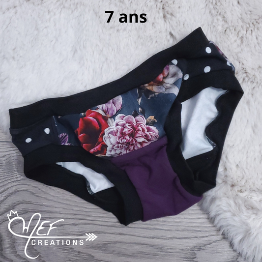Culotte fille enfant 7 ans, prêt-à-partir, fleuris jeans et mauve