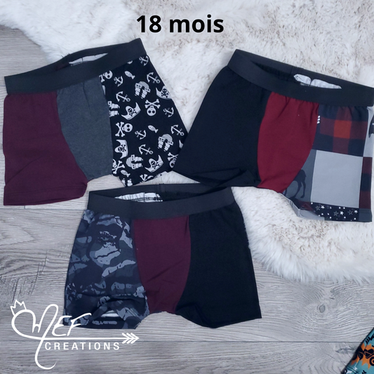 Boxers enfants 18 mois, lot de 3, prêt-à-partir : pirates, plaid , camouflage
