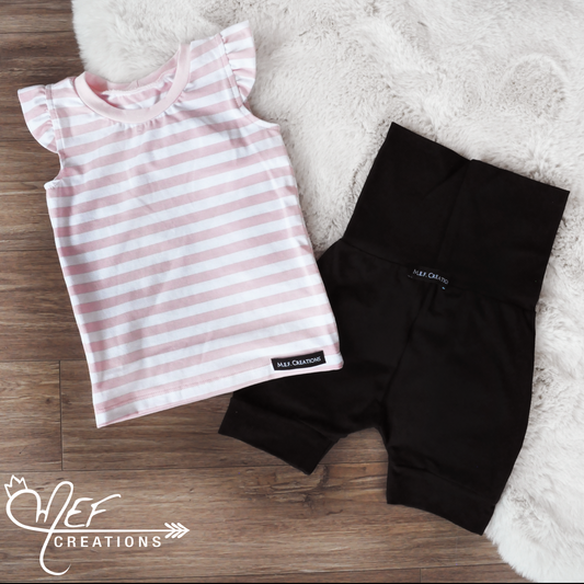 Camisole à volants lignée blanc et rose pale à poche pour bébé et enfant