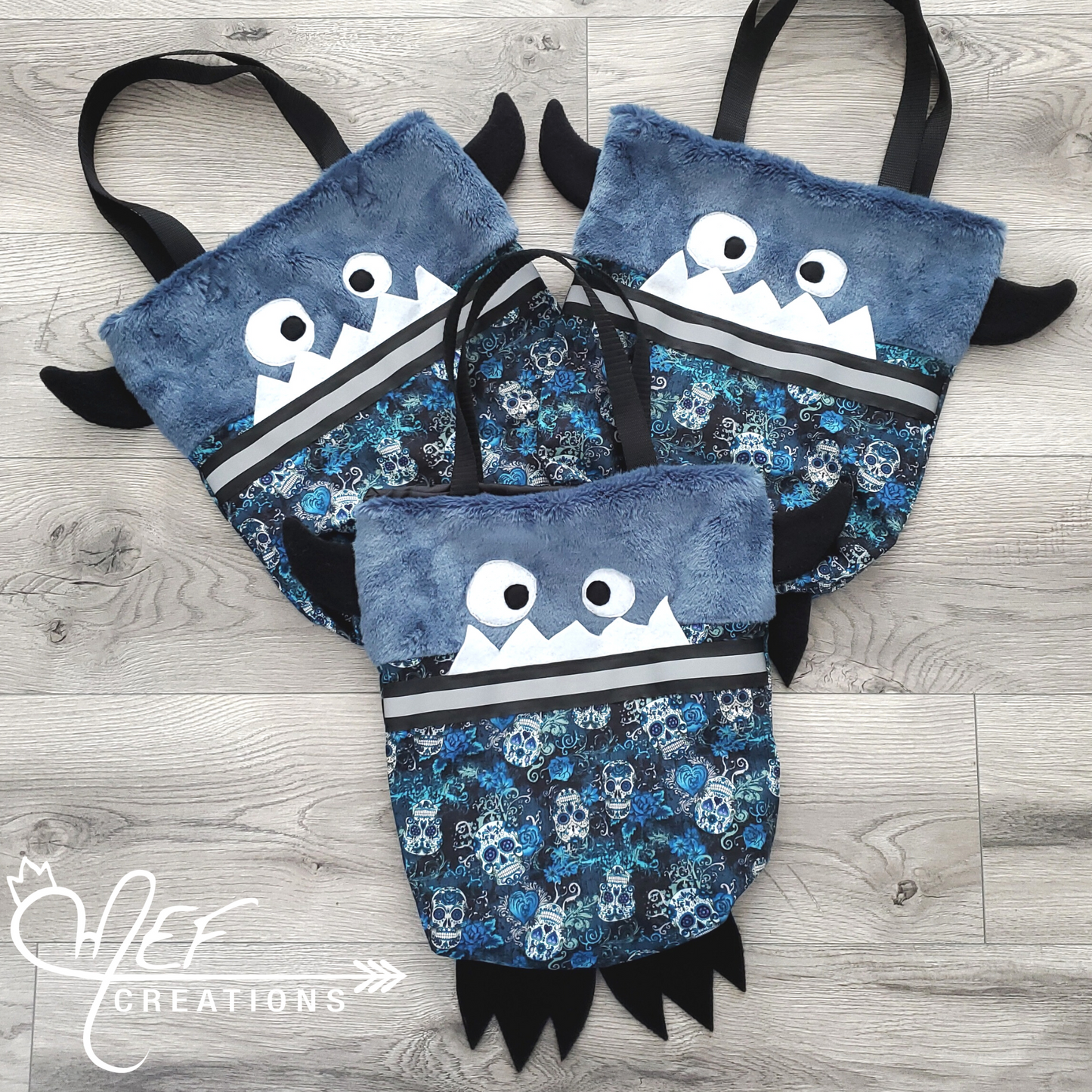Sac à bonbons halloween, monstre malin motif tête de mort BLEU
