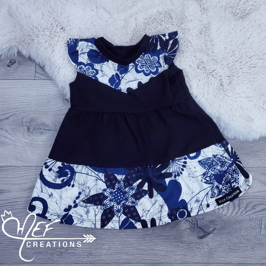 Robe marbré et fleuris bleu 3 à 12 mois, - vente finale -