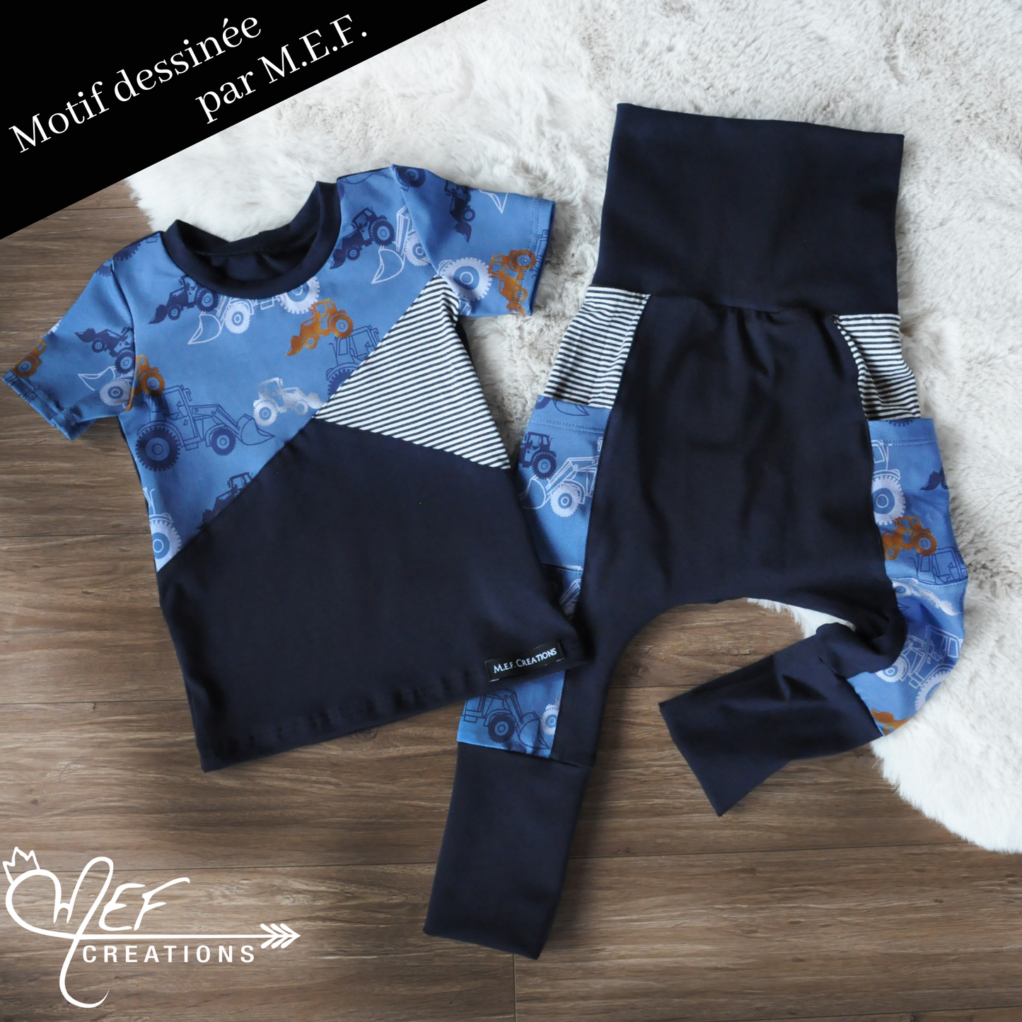 T-shirt tracteur dessiné par MEF pour enfant et bébé