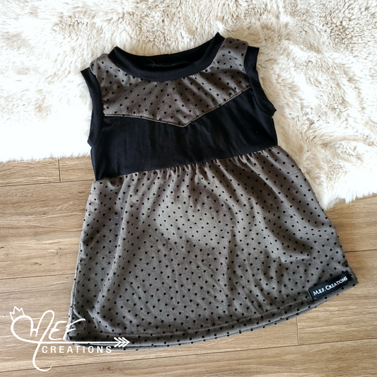 Robe pois gris/ khaki 3 à 12 mois, - vente finale -