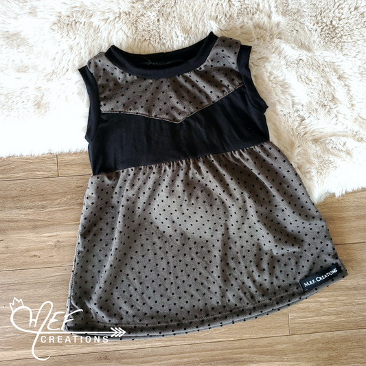 Robe pois gris/ khaki 3 à 12 mois, LIQUIDATION