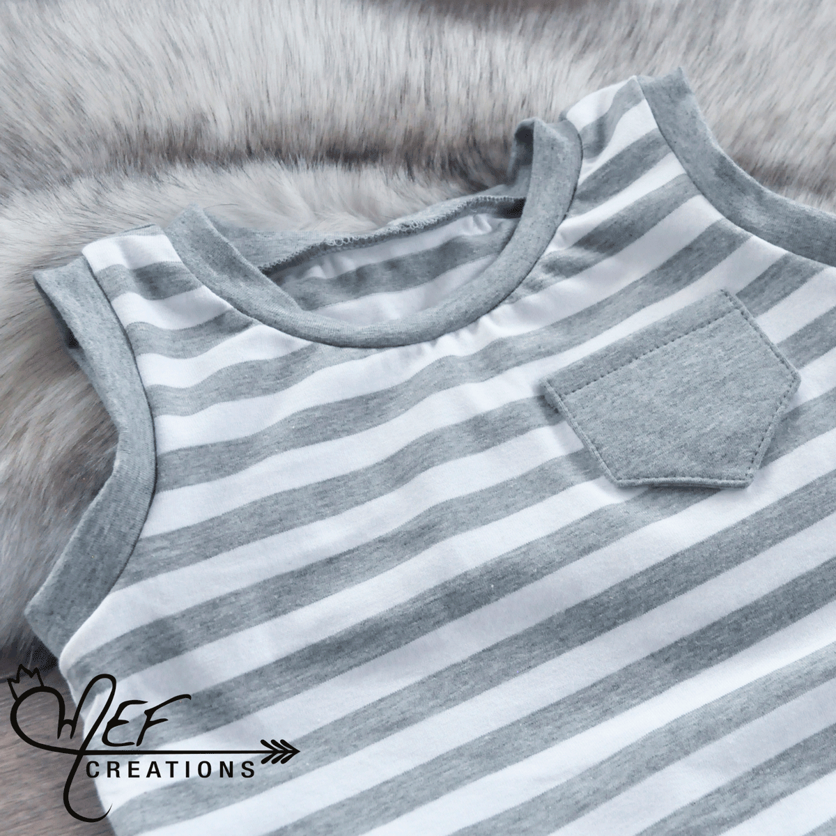 Débardeur lignée blanc et gris chiné pour bébé et enfant