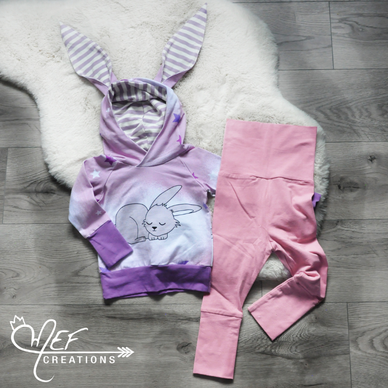 Hoodie lapin rose et rayure écru et lilas, MOTIF EXCLUSIF MEF -LIMITÉE-