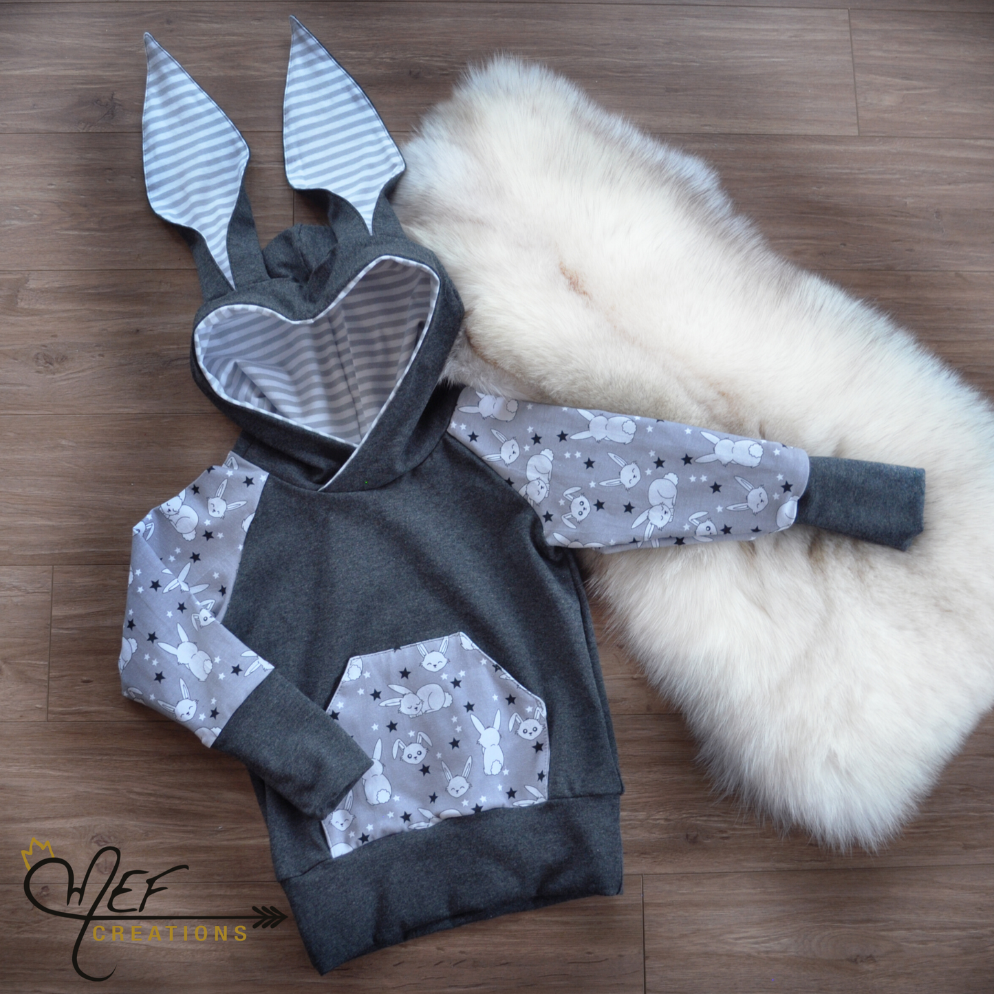 Hoodie lapin évolutif gris, 3 à 12 mois