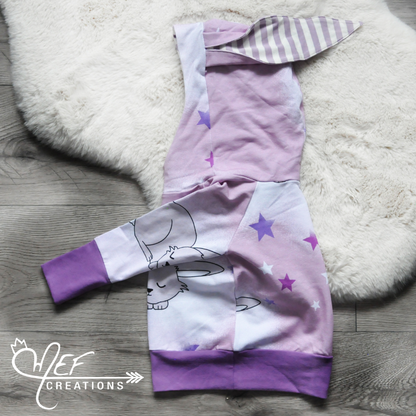 Hoodie lapin rose et rayure écru et lilas, MOTIF EXCLUSIF MEF -LIMITÉE-