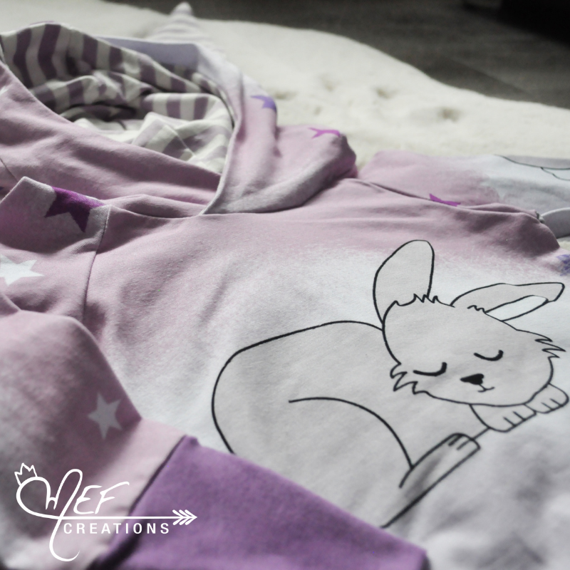 Hoodie lapin rose et rayure écru et lilas, MOTIF EXCLUSIF MEF -LIMITÉE-