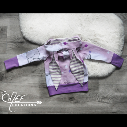 Hoodie lapin rose et rayure écru et lilas, MOTIF EXCLUSIF MEF -LIMITÉE-